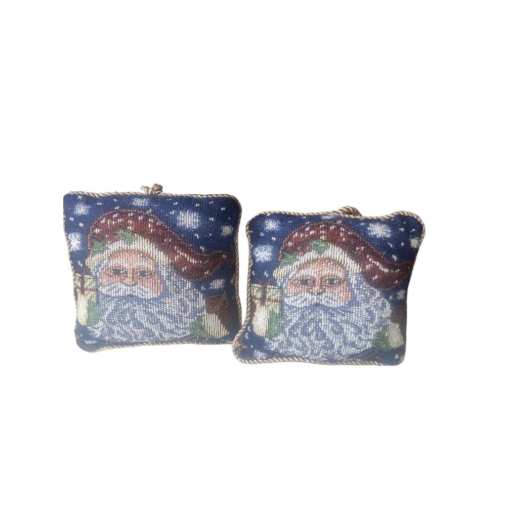 2 Christmas Needle point Embroidery pillow Santa with toy sack